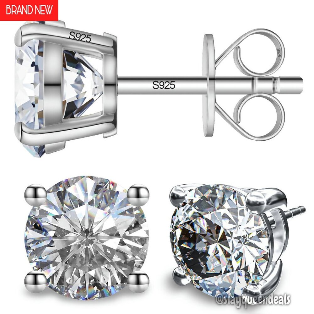 Moissanite Stud Earrings 1 Ct 18k White Gold Plated Sterling Silver
